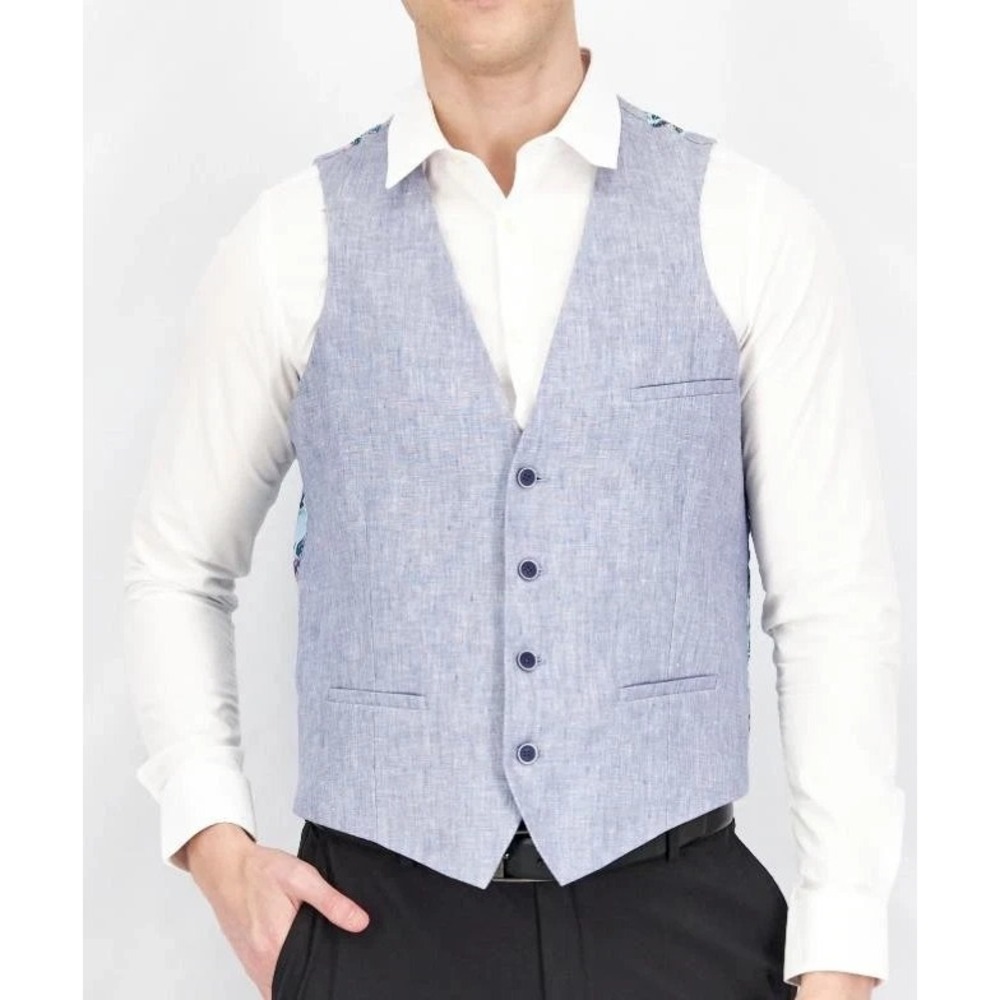 Bar III Mens Slim Fit 100% Linen Suit Vest Blue Size‎ Medium E091418